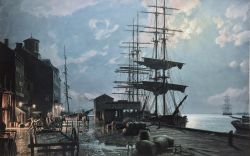 John Stobart - Boston, Long Wharf by Moonlight in 1865